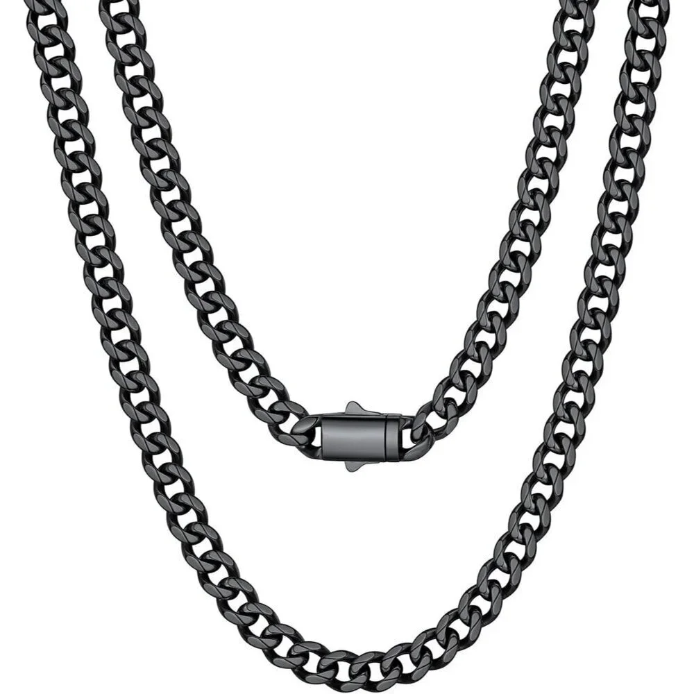 Men's 6MM Width-Black Stainless Steel Miami Cuban Curb Link Chain Necklace